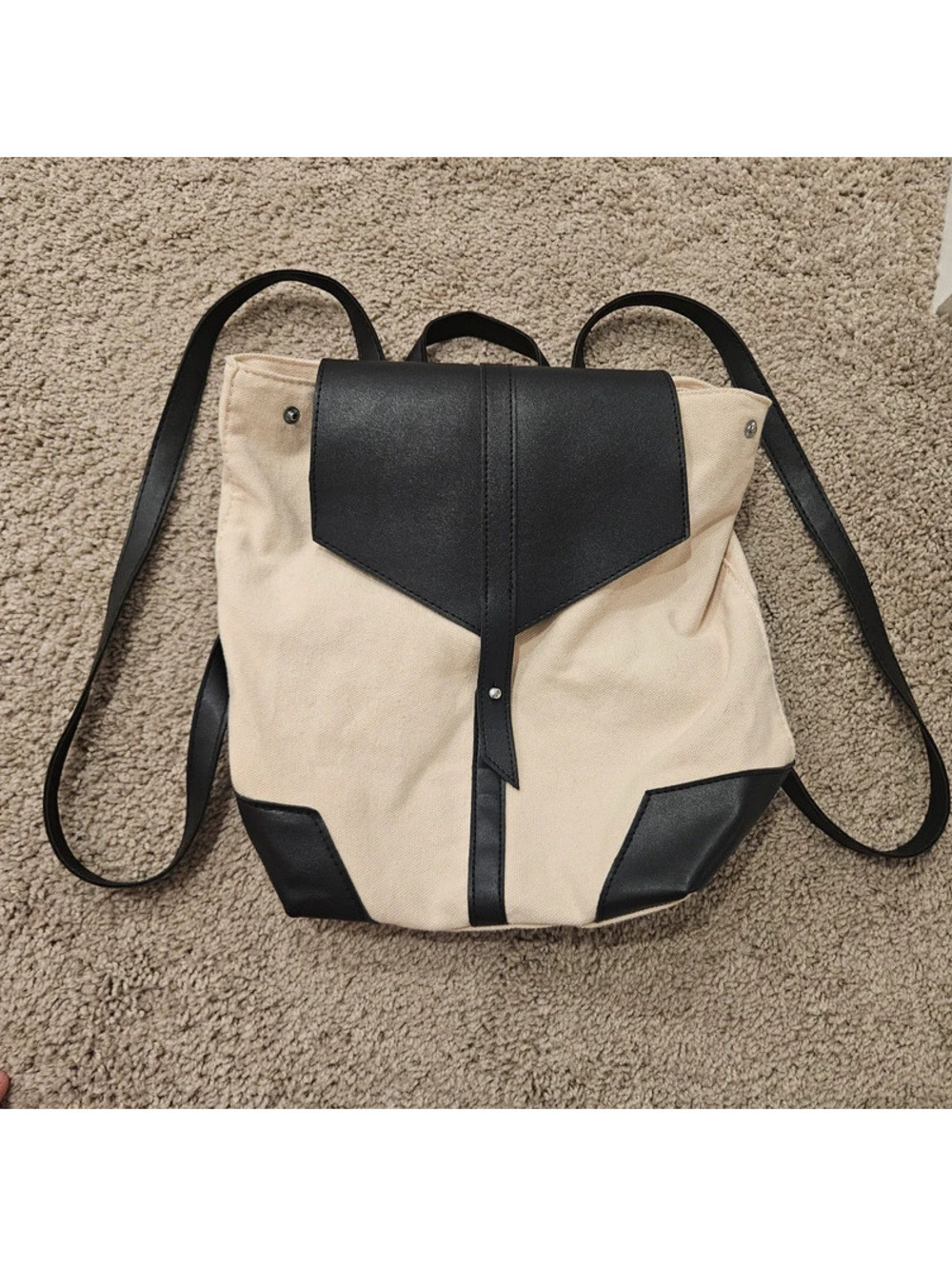 Deux Lux Cream Canvas Black Vegan Leather Backpack Minimalist Bag